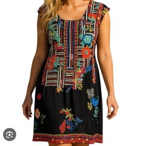 Johnny Was Biya 100% Silk Bracciana Embroidered  Dress